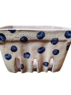 Anthropologie Ceramic Blueberry Berry Basket, Textured Cottagecore Country